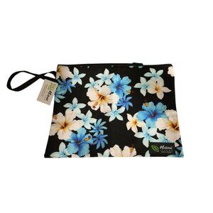 Nani Island Hawaiian White Flowers Black Handle Bathing Suit Bag NWT